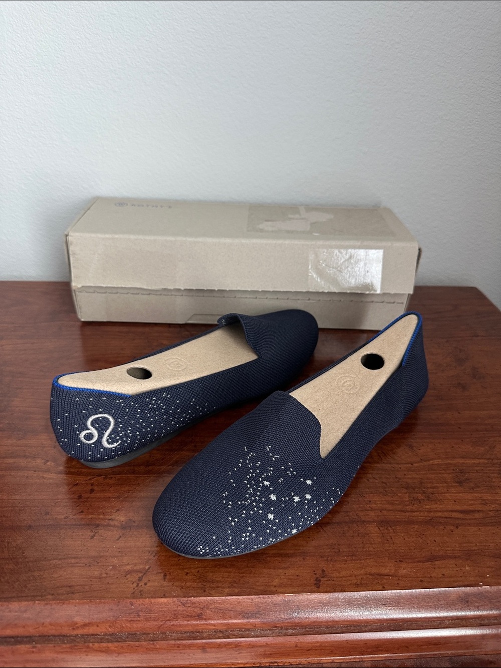 Rothy's Leo Zodiac Navy Slip-On Knit Flats with Metallic Speckle